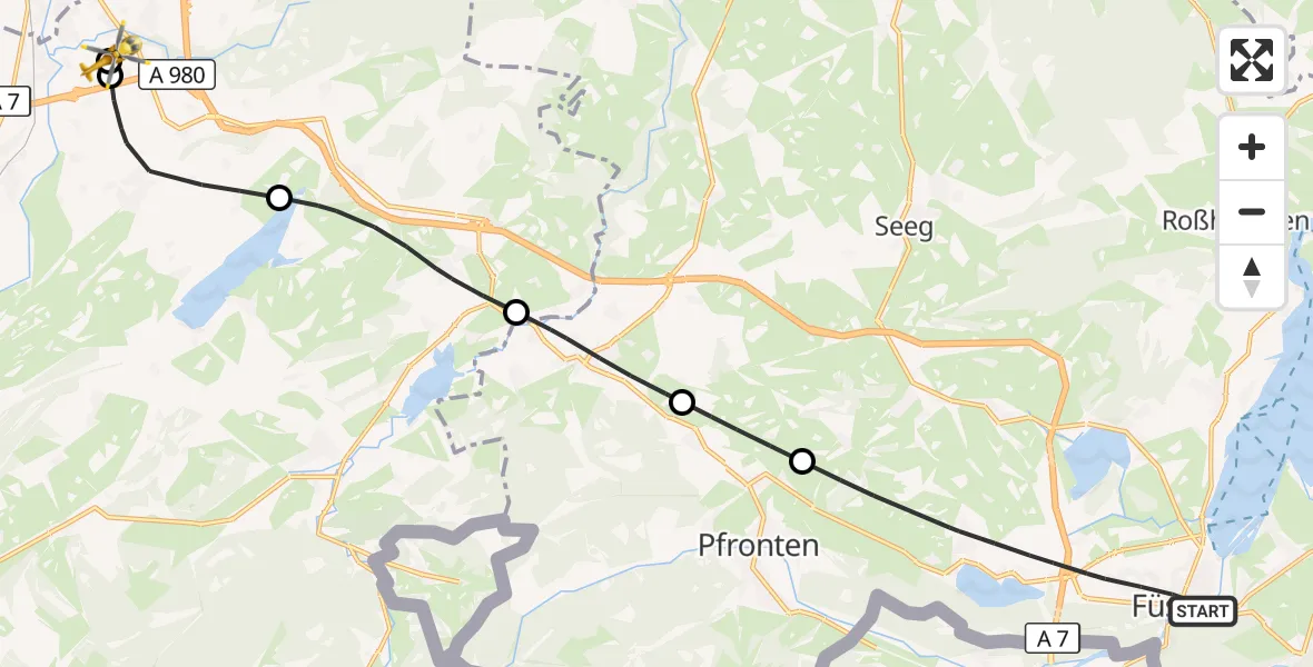 Flugroute Rettungshubschrauber Füssen - Kempten-Durach Flugplatz, 13 Oktober 2026, 13:00