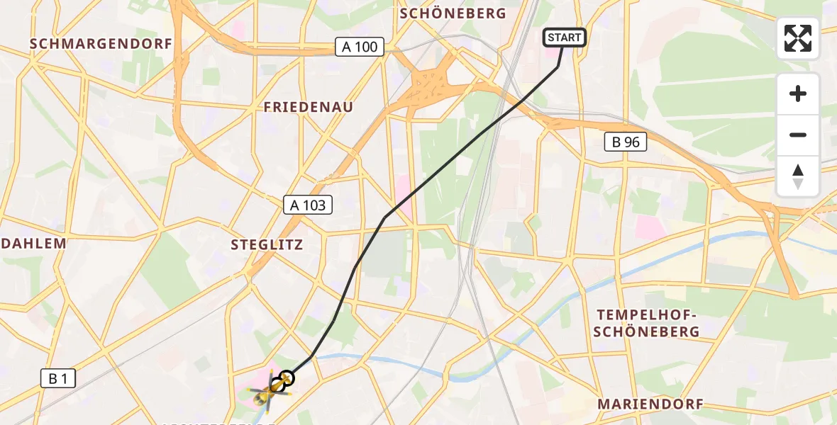 Flugroute Rettungshubschrauber Berlin - Charité Clinic Benjamin Franklin Campus, 13 Oktober 2026, 13:01