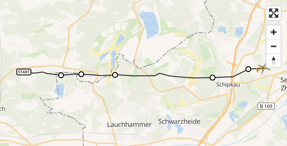 Flugroute Rettungshubschrauber Gorden-Staupitz - Schipkau, 13 Oktober 2026, 13:04