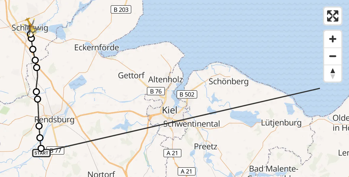 Flugroute Ambulanzhubschrauber Hörsten - Schleswig, 13 Oktober 2026, 13:07