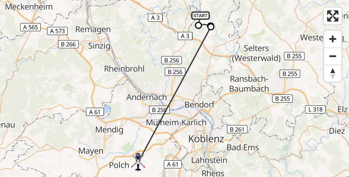 Flugroute Polizeihubschrauber Döttesfeld - Rüber, 13 Oktober 2026, 13:10