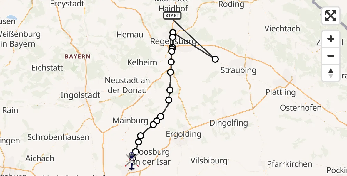 Flugroute Polizeihubschrauber Regenstauf - Zolling, 13 Oktober 2026, 13:12