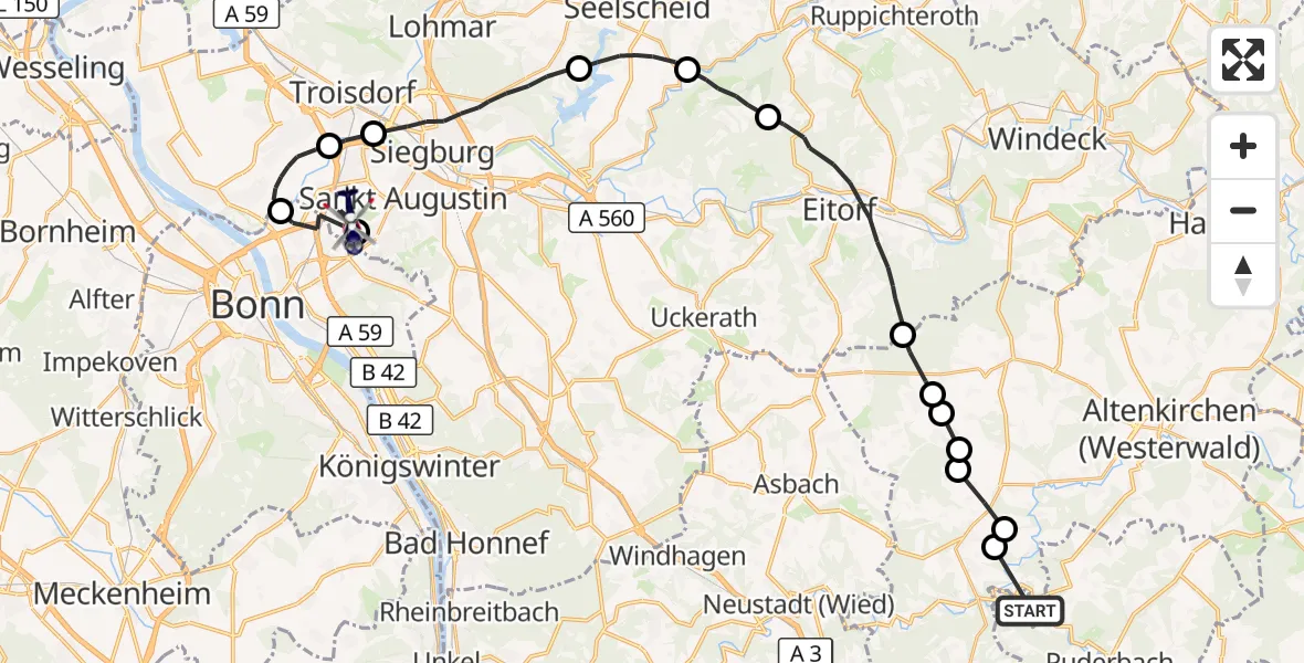Flugroute Polizeihubschrauber Seifen - Bonn-Hangelar Flugplatz, 13 Oktober 2026, 13:27