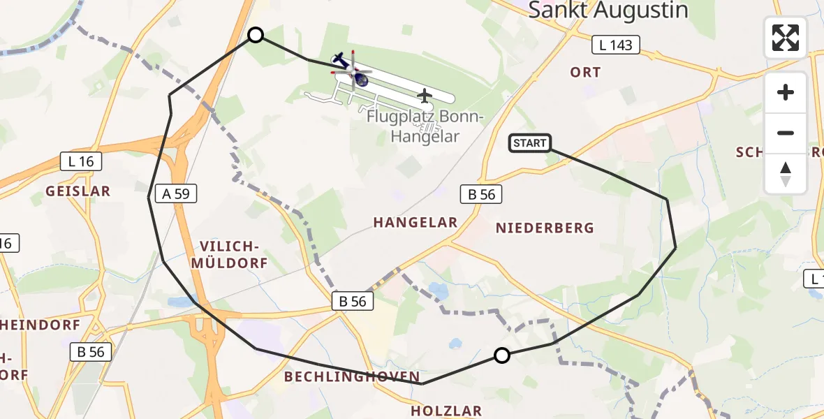 Flugroute Polizeihubschrauber Sankt Augustin - Bonn-Hangelar Flugplatz, 13 Oktober 2026, 13:30