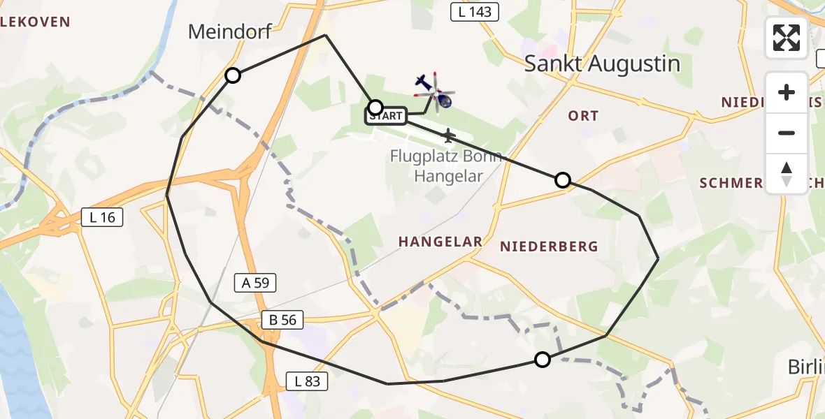 Flugroute Polizeihubschrauber Bonn-Hangelar Flugplatz - Bonn-Hangelar Flugplatz, 13 Oktober 2026, 13:35