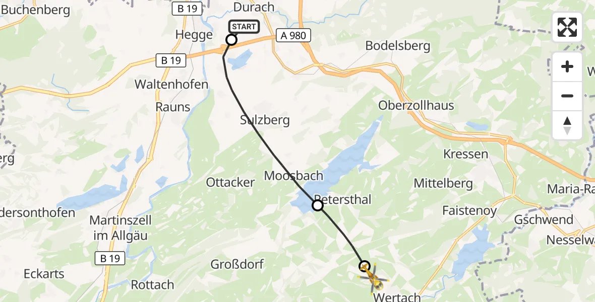 Flugroute Rettungshubschrauber Kempten-Durach Flugplatz - Wertach, 13 Oktober 2026, 13:37