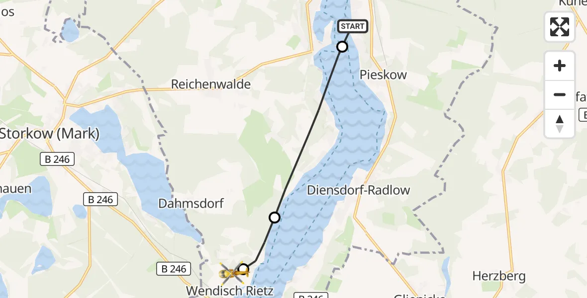 Flugroute Rettungshubschrauber Bad Saarow Hospital - Wendisch Rietz, 13 Oktober 2026, 13:51