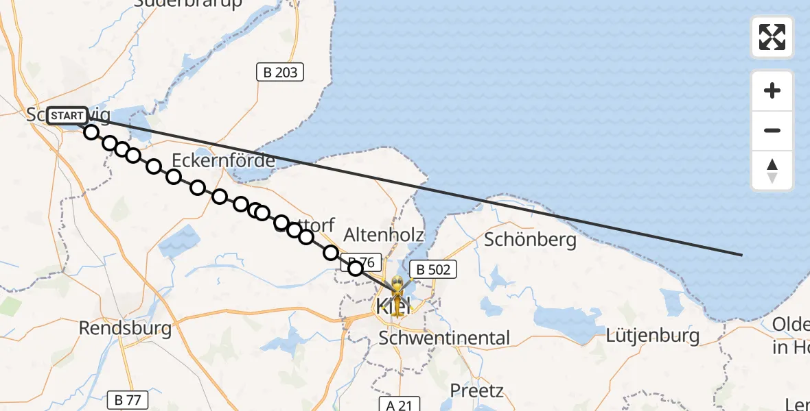 Flugroute Ambulanzhubschrauber Schleswig - Kiel, 13 Oktober 2026, 13:54