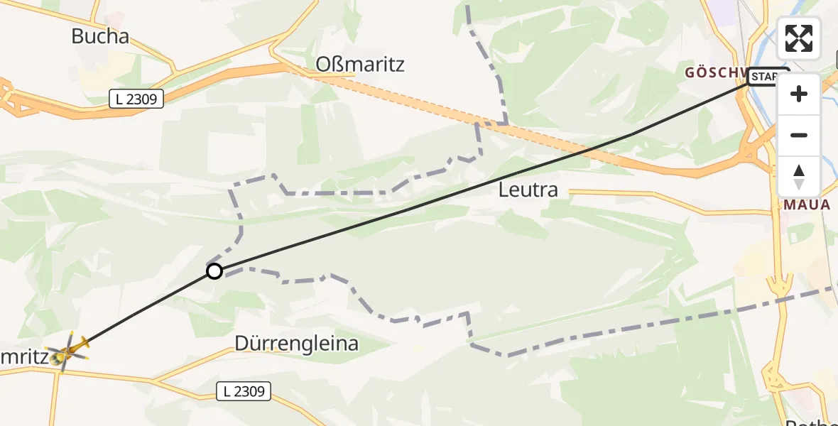 Flugroute Rettungshubschrauber Jena - Milda, 13 Oktober 2026, 13:57