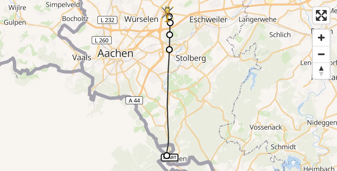 Flugroute Rettungshubschrauber Roetgen - Aachen-Merzbrück Flughafen, 13 Oktober 2026, 14:00
