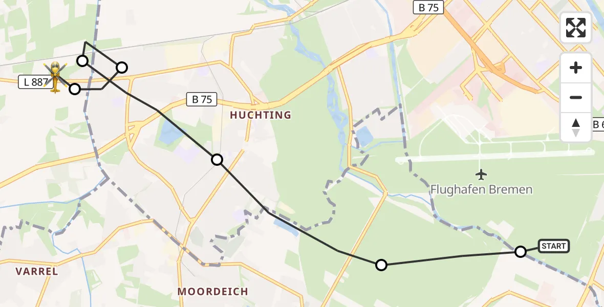 Flugroute Rettungshubschrauber Bremen - Delmenhorst, 13 Oktober 2026, 14:02