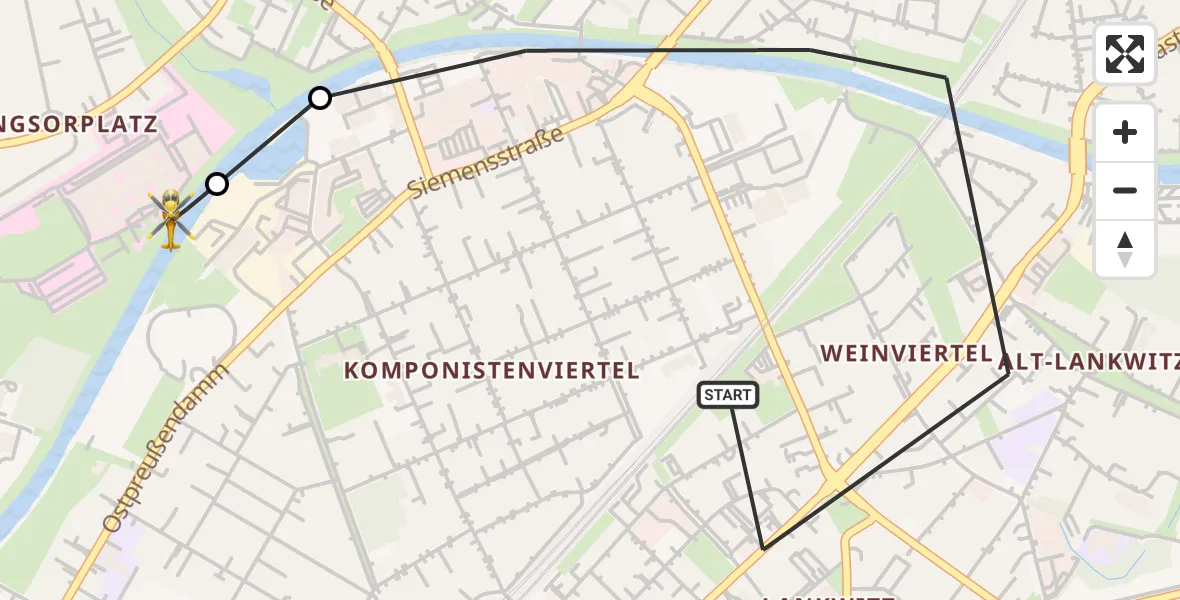 Flugroute Rettungshubschrauber Berlin - Charité Clinic Benjamin Franklin Campus, 13 Oktober 2026, 14:05