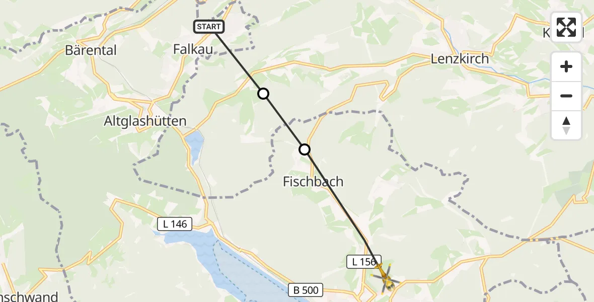 Flugroute Ambulanzhubschrauber Feldberg (Schwarzwald) - Schluchsee, 13 Oktober 2026, 14:05