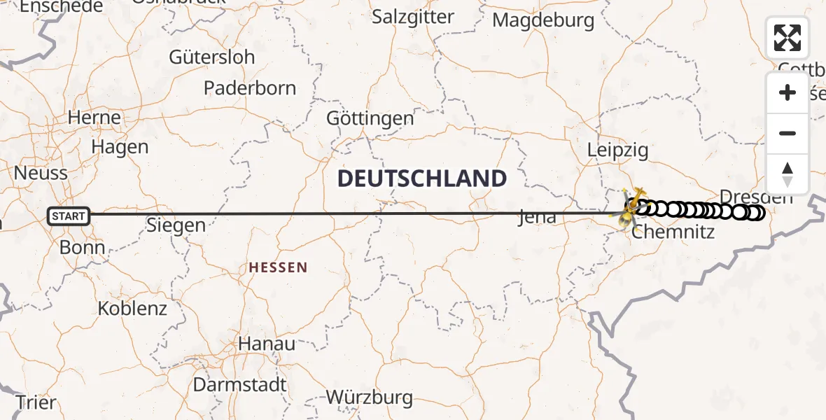 Flugroute Rettungshubschrauber Köln - Leipzig–Altenburg Flughafen, 13 Oktober 2026, 14:09