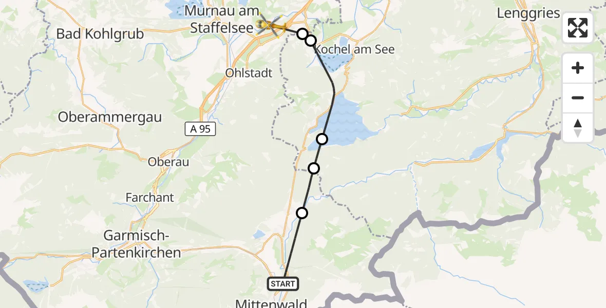 Flugroute Rettungshubschrauber Mittenwald - Großweil, 13 Oktober 2026, 14:13