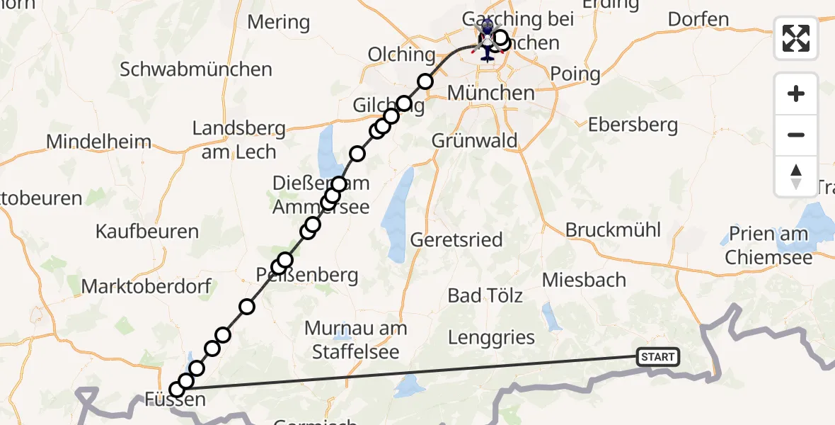 Flugroute Polizeihubschrauber Kiefersfelden - Oberschleißheim, 13 Oktober 2026, 14:20