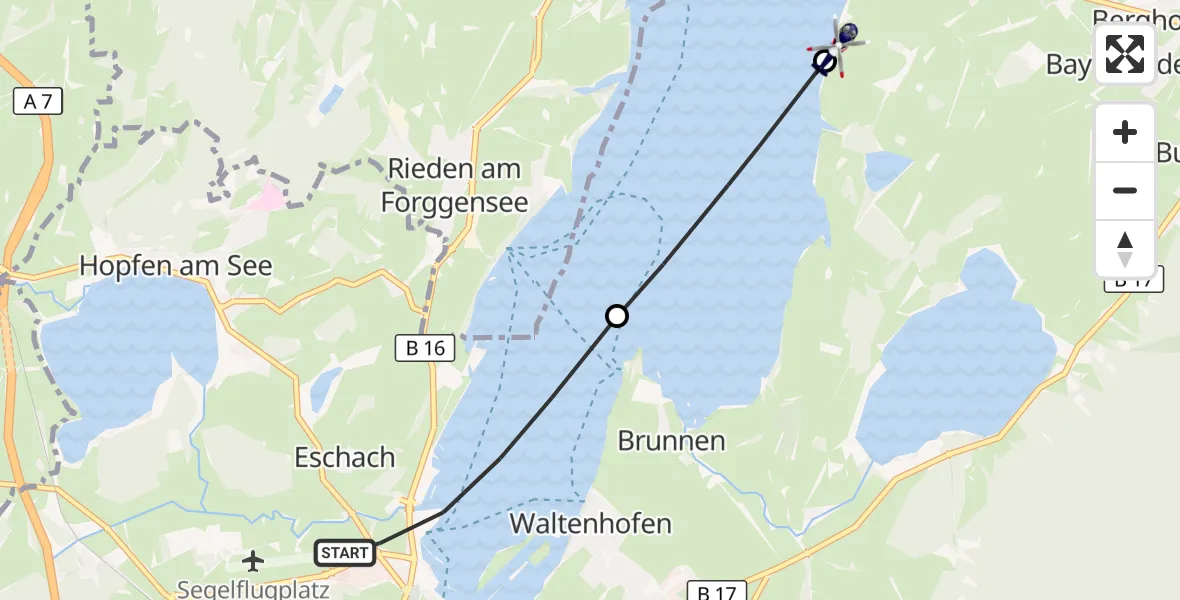 Flugroute Polizeihubschrauber Füssen - Halblech, 13 Oktober 2026, 14:20
