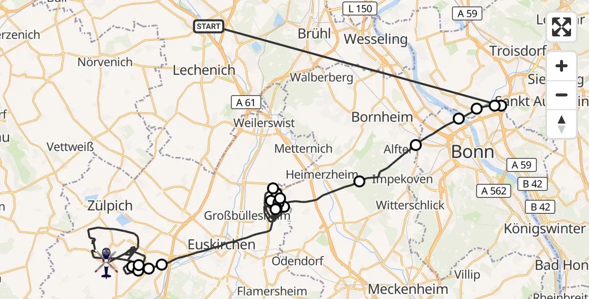 Flugroute Polizeihubschrauber Erftstadt - Zülpich, 13 Oktober 2026, 14:31