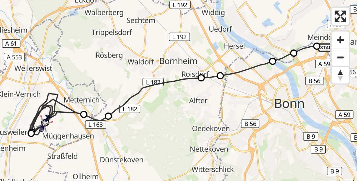 Flugroute Polizeihubschrauber Sankt Augustin - Weilerswist UL, 13 Oktober 2026, 14:32