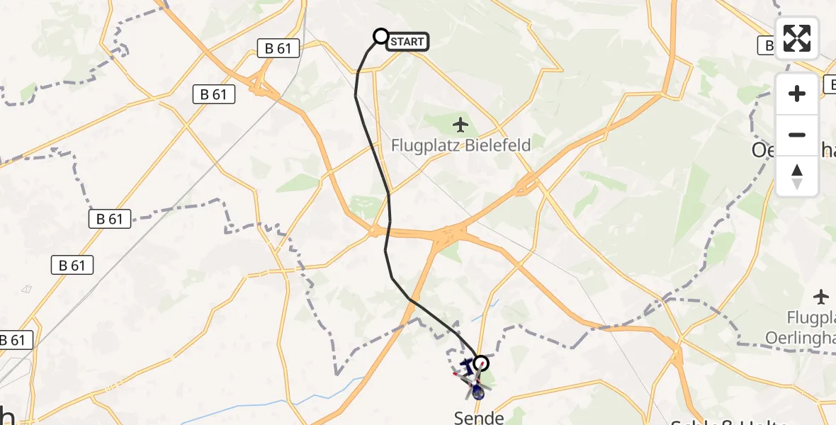Flugroute Polizeihubschrauber Luftrettungszentrum Bielefeld - Verl, 13 Oktober 2026, 14:33