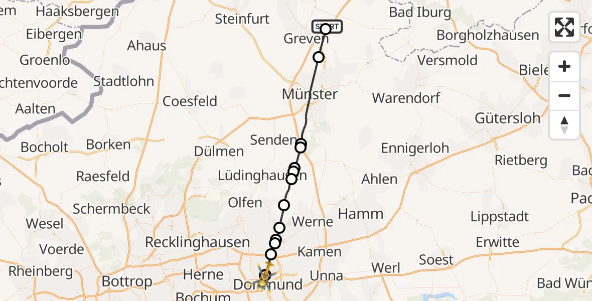 Flugroute Ambulanzhubschrauber Christoph  Westfalen-ADAC - Dortmund Hospital North, 13 Oktober 2026, 14:34