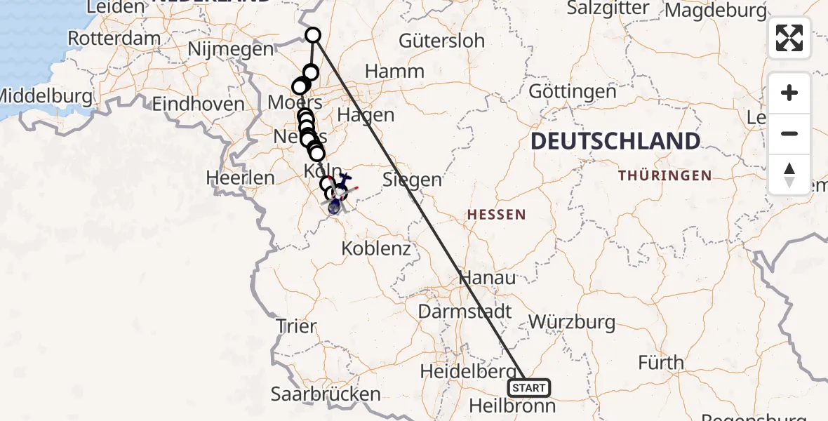 Flugroute Polizeihubschrauber Hardthausen am Kocher - Bonn-Hangelar Flugplatz, 13 Oktober 2026, 14:38
