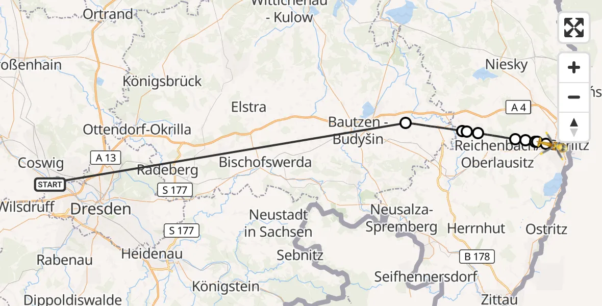 Flugroute Rettungshubschrauber Dresden - Görlitz Flugplatz, 13 Oktober 2026, 14:42