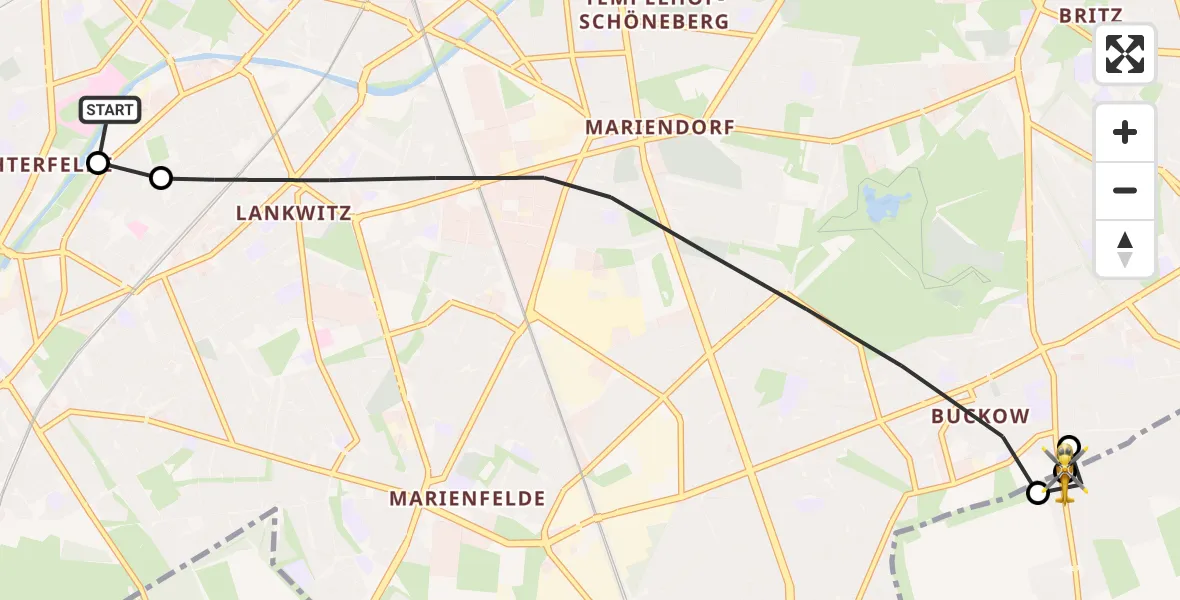 Flugroute Rettungshubschrauber Charité Clinic Benjamin Franklin Campus - Schönefeld, 13 Oktober 2026, 14:44