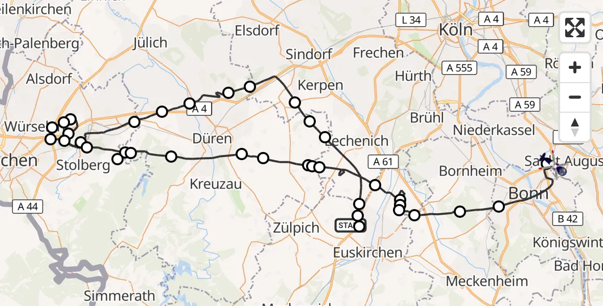 Flugroute Polizeihubschrauber Euskirchen - Sankt Augustin, 13 Oktober 2026, 14:44