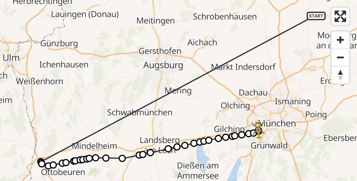 Flugroute Rettungshubschrauber Rudelzhausen - DRF Air Rescue München Hubschrauberlandeplatz, 13 Oktober 2026, 14:54