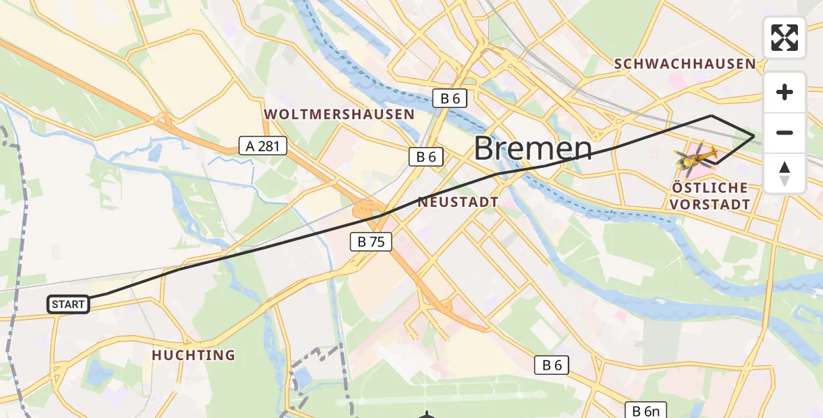 Flugroute Rettungshubschrauber Bremen - Bremen, 13 Oktober 2026, 15:00