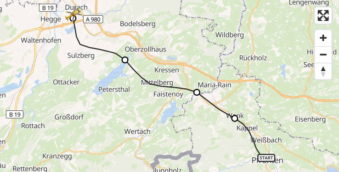 Flugroute Rettungshubschrauber Pfronten - Kempten-Durach Flugplatz, 13 Oktober 2026, 15:06