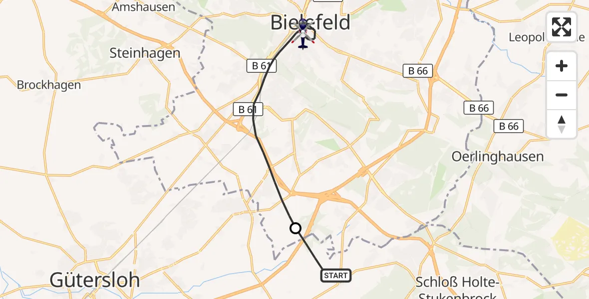 Flugroute Polizeihubschrauber Verl - Bielefeld, 13 Oktober 2026, 15:14