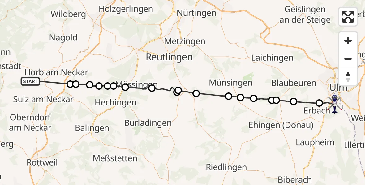 Flugroute Polizeihubschrauber Schopfloch - Ulm, 13 Oktober 2026, 15:15
