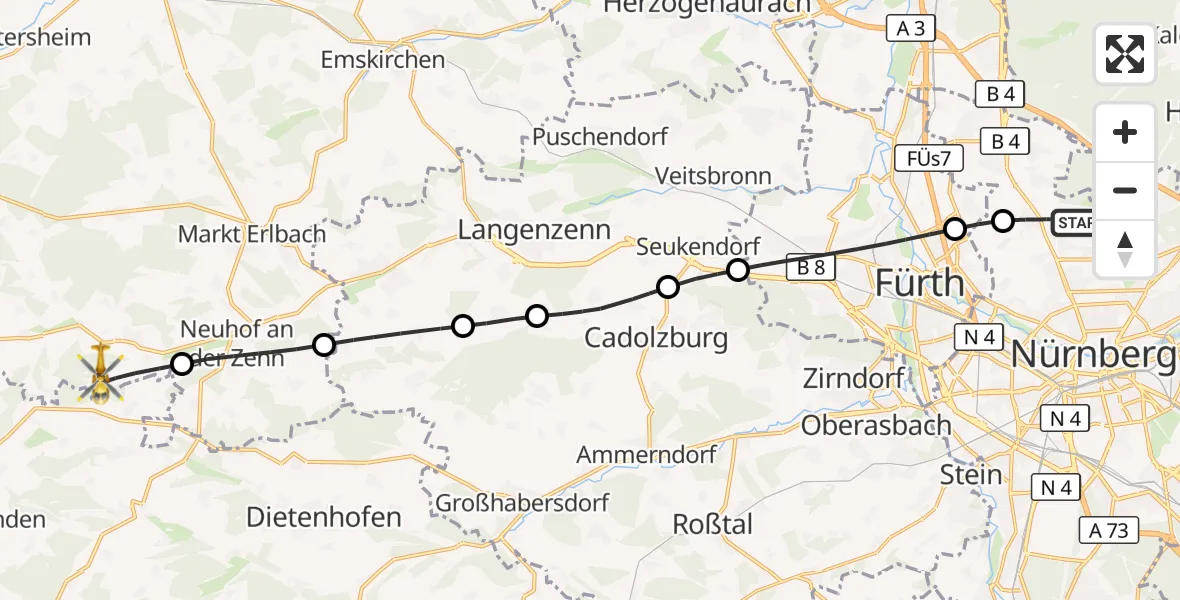 Flugroute Ambulanzhubschrauber Flughafen Nuremberg - Trautskirchen, 13 Oktober 2026, 15:18
