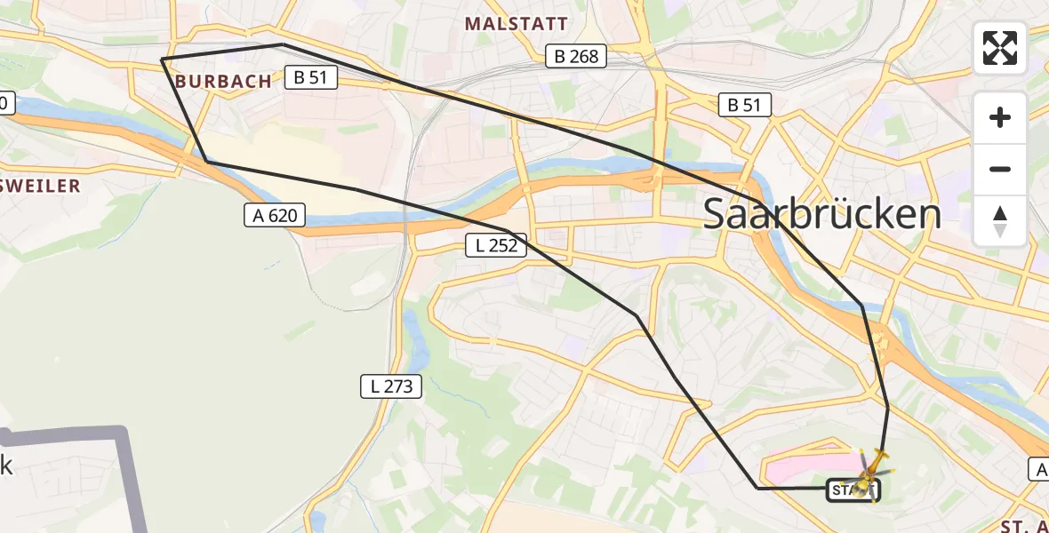 Flugroute Rettungshubschrauber Saarbrücken - Saarbrücken, 13 Oktober 2026, 15:24