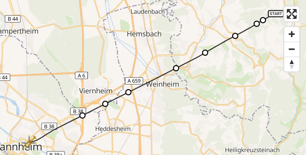 Flugroute Rettungshubschrauber Grasellenbach - Mannheim, 13 Oktober 2026, 15:33
