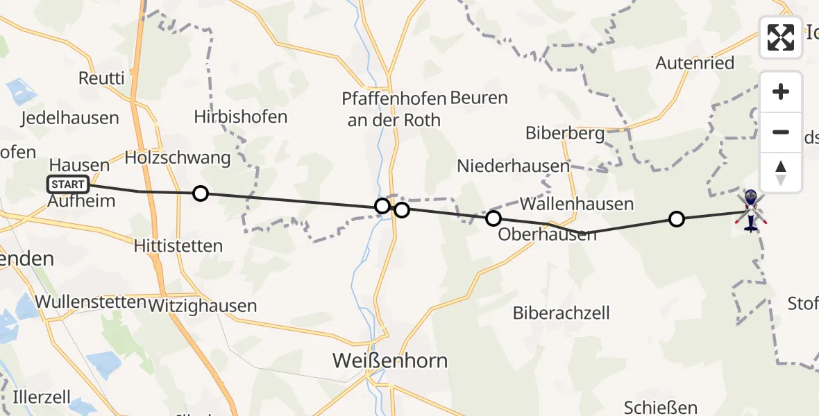 Flugroute Polizeihubschrauber Senden - Waldstetten, 13 Oktober 2026, 15:38