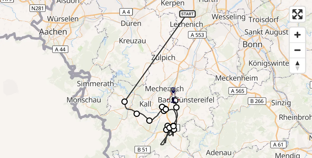 Flugroute Polizeihubschrauber Erftstadt - Mechernich, 13 Oktober 2026, 15:38