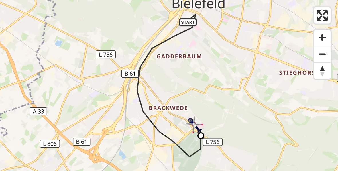 Flugroute Polizeihubschrauber Bielefeld - Luftrettungszentrum Bielefeld, 13 Oktober 2026, 15:39