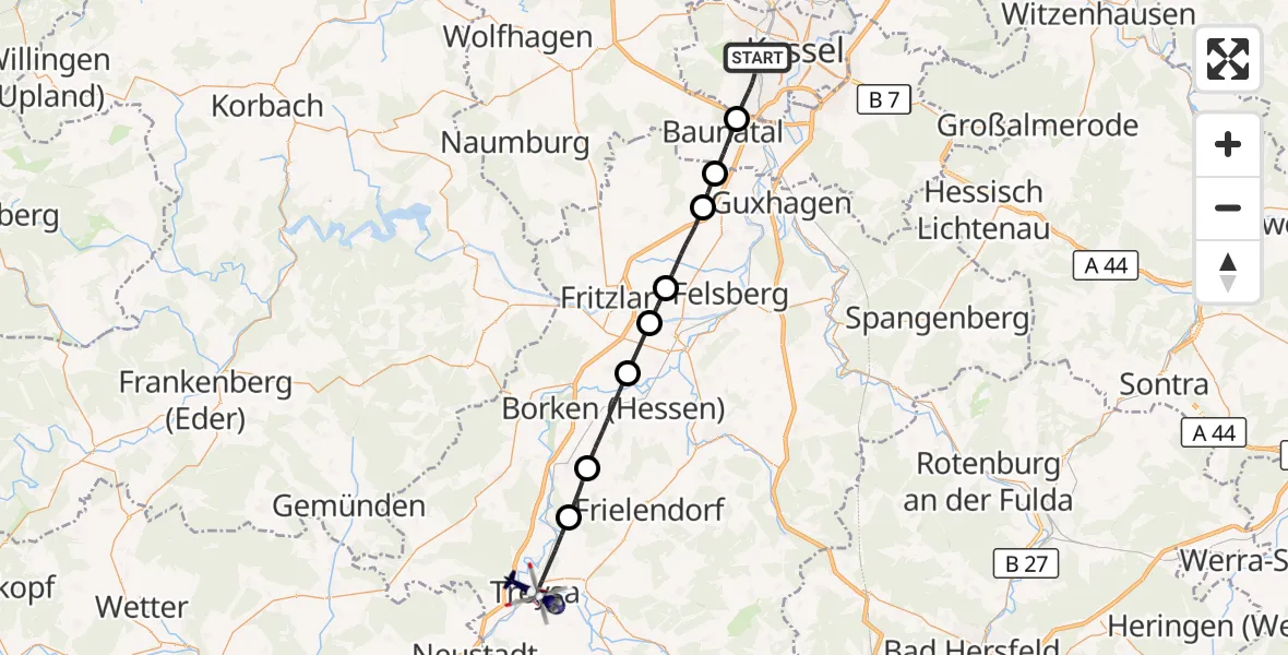 Flugroute Polizeihubschrauber Kassel - Schwalmstadt, 13 Oktober 2026, 15:41