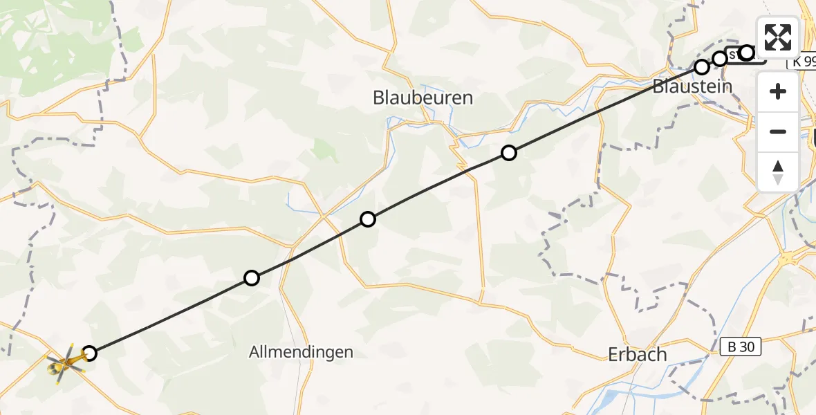 Flugroute Rettungshubschrauber Ulm Military Hospital Emergency - Ehingen (Donau), 13 Oktober 2026, 15:54
