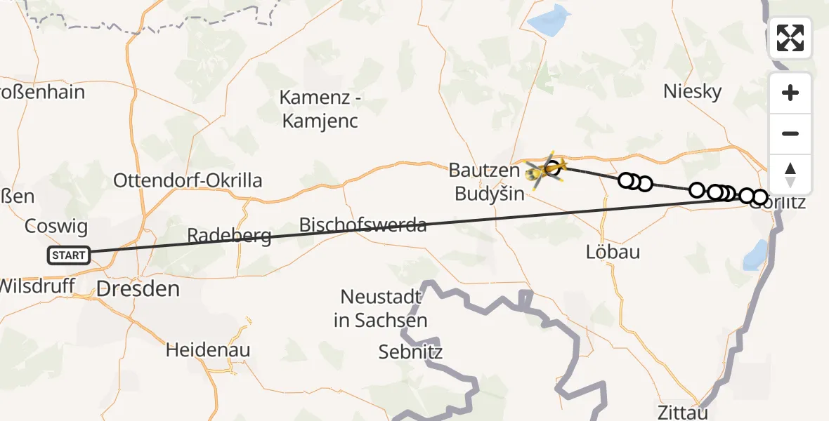 Flugroute Rettungshubschrauber Dresden - Kubschütz, 13 Oktober 2026, 15:56