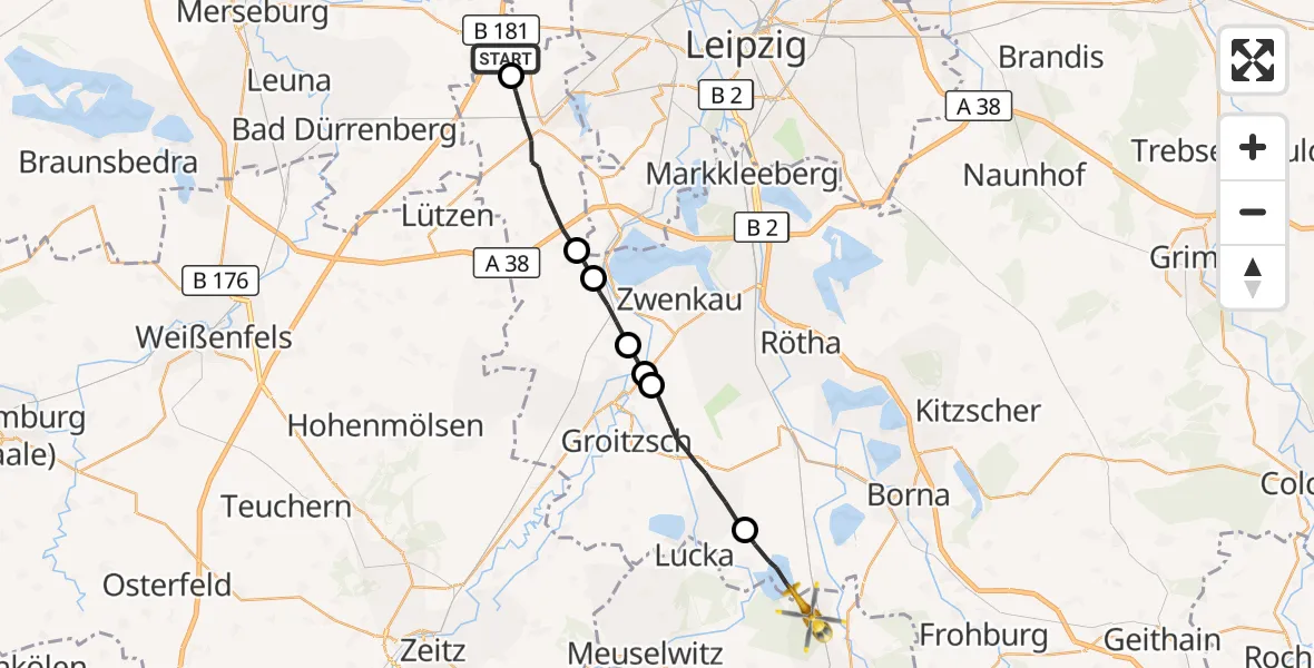 Flugroute Rettungshubschrauber Leuna - Meuselwitz, 13 Oktober 2026, 16:11