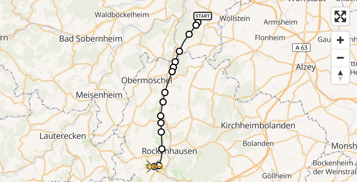 Flugroute Rettungshubschrauber Hackenheim - Rockenhausen, 13 Oktober 2026, 16:16