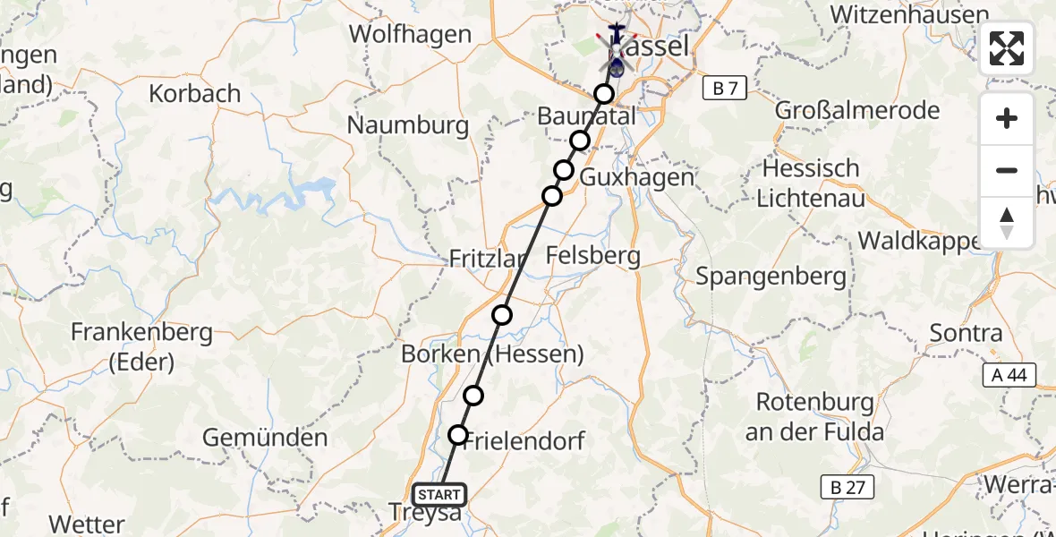 Flugroute Polizeihubschrauber Schwalmstadt - Kassel, 13 Oktober 2026, 16:19