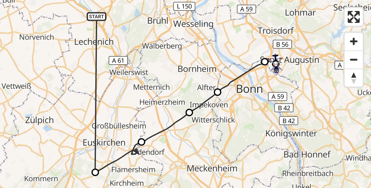 Flugroute Polizeihubschrauber Erftstadt - Bonn-Hangelar Flugplatz, 13 Oktober 2026, 16:22