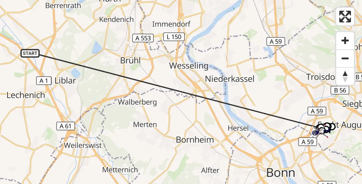 Flugroute Polizeihubschrauber Erftstadt - Bonn-Hangelar Flugplatz, 13 Oktober 2026, 16:37