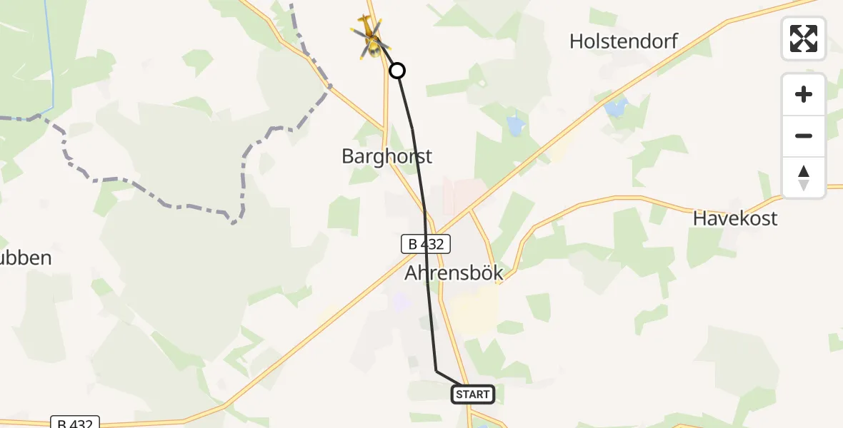 Flugroute Rettungshubschrauber Ahrensbök - Christoph 12 Luftrettungszentrum, 13 Oktober 2026, 16:45