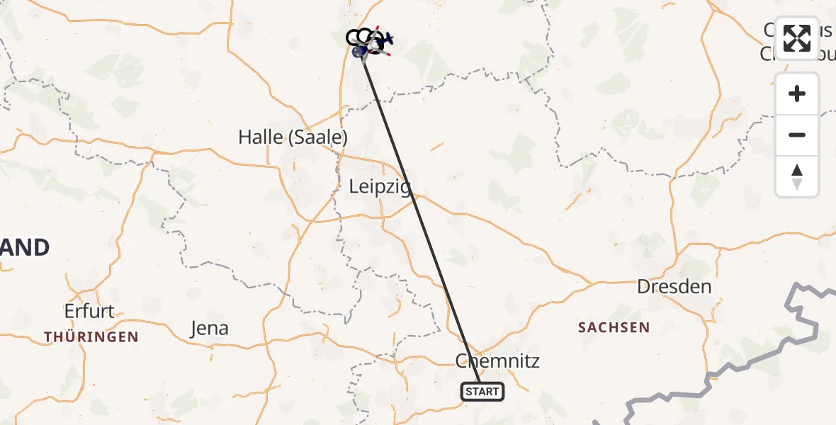 Flugroute Polizeihubschrauber Jahnsdorf/Erzgeb. - Dessau-Roßlau, 13 Oktober 2026, 17:25